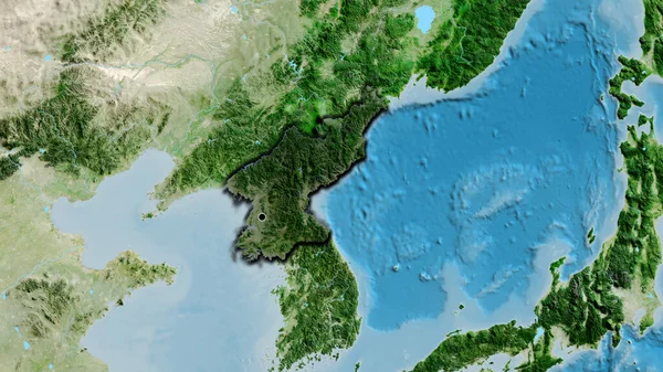 Крупним Планом Північна Корея Виділяє Прикордонну Зону Темним Накладанням Супутникову — стокове фото