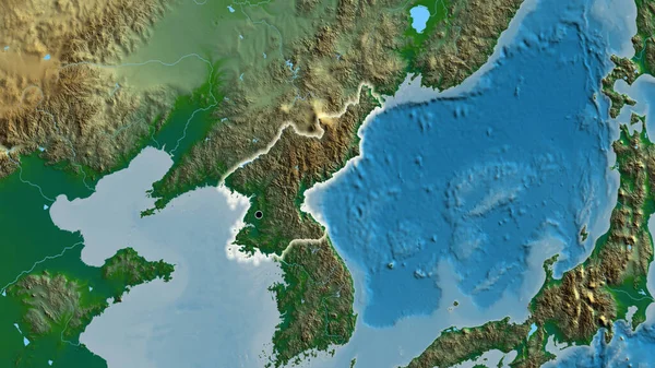 Close Zona Fronteiriça Coreia Norte Num Mapa Físico Ponto Capital — Fotografia de Stock