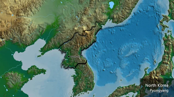 Gros Plan Frontière Nord Coréenne Sur Une Carte Physique Point — Photo