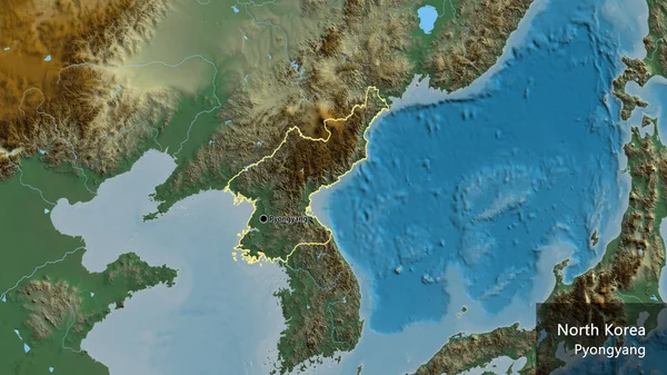 Gros Plan Frontière Nord Coréenne Sur Une Carte Relief Point — Photo