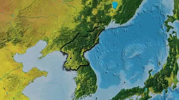 地形図上の北朝鮮国境地域のクローズアップ 資本ポイント 国の形の縁が隠されている — ストック写真