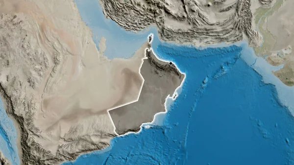 Close Oman Border Area Highlighting Dark Overlay Satellite Map Capital — Stock Photo, Image