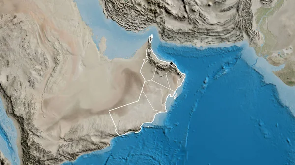 Närbild Gränsområdet Oman Och Dess Regionala Gränser Satellitkarta Huvudpunkt Skissera — Stockfoto