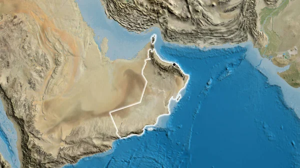 Close Área Fronteira Omã Mapa Satélite Ponto Capital Brilho Torno — Fotografia de Stock