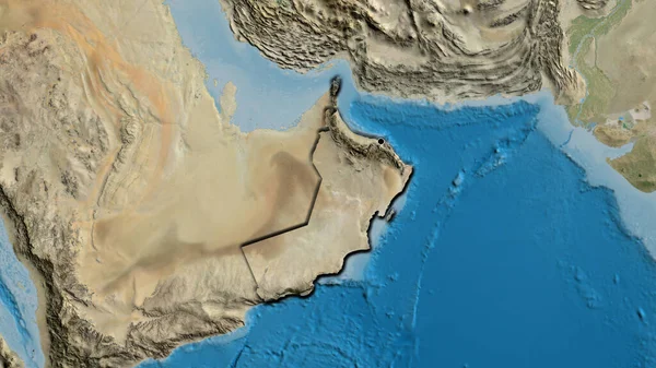 Közelkép Ománi Határterületről Egy Műholdas Térképen Remek Pont Ország Formájú — Stock Fotó