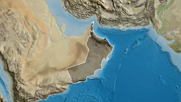 Detailní Záběr Pohraniční Oblasti Ománu Zvýrazňující Tmavou Vrstvu Satelitní Mapě — Stock fotografie
