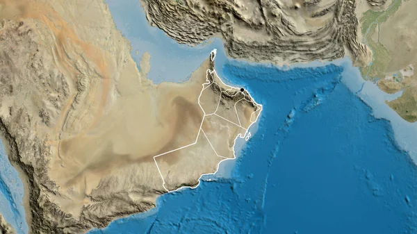 Ománi Határtérség Regionális Határainak Közelsége Műholdas Térképen Remek Pont Körvonalazza — Stock Fotó
