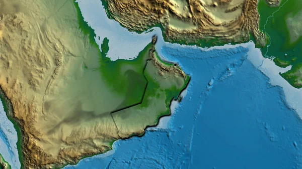 Close Área Fronteira Omã Mapa Físico Ponto Capital Bordas Biseladas — Fotografia de Stock