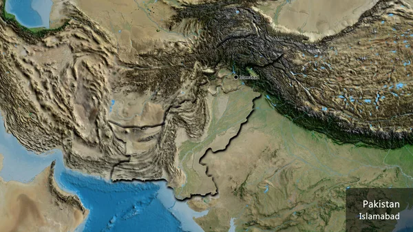 Primer Plano Zona Fronteriza Pakistán Mapa Satelital Punto Capital Bordes — Foto de Stock