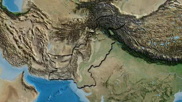卫星地图上的巴基斯坦边境地区特写 资本点 国家形状的斜边 — 图库照片