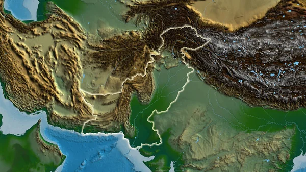 Close Área Fronteira Paquistão Mapa Físico Ponto Capital Brilho Torno — Fotografia de Stock