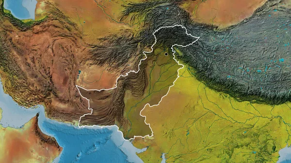 파키스탄 지역의 촬영은 지형학 지도에 어두운 오버레이로 조명되고 나라의 모양을 — 스톡 사진