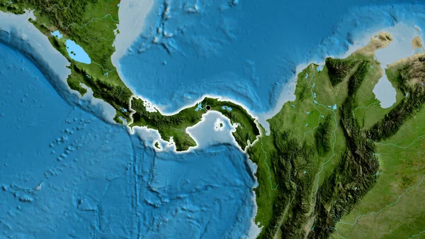 Close Van Het Grensgebied Van Panama Een Satellietkaart Hoofdpunt Glow — Stockfoto