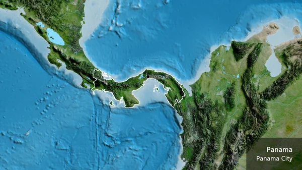 Panama Sınır Bölgesinin Uydu Haritasında Yakın Plan Görüntüsü Ana Nokta — Stok fotoğraf