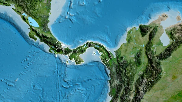 在卫星地图上对巴拿马边境地区及其区域边界进行了密切监视 资本点 国家形貌概述 — 图库照片