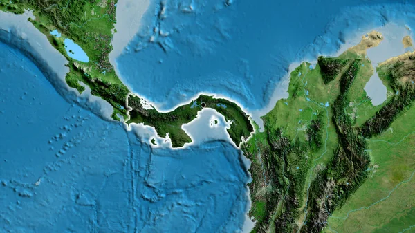Detailní Záběr Pohraniční Oblasti Panamy Zvýrazňující Tmavý Překryv Satelitní Mapě — Stock fotografie