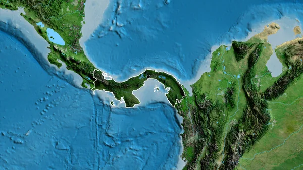 Крупный План Пограничной Зоны Панамы Выделяющийся Тёмным Наложением Спутниковую Карту — стоковое фото