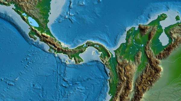 Крупный План Пограничной Зоны Панамы Физической Карте Отличный Момент Очертания — стоковое фото