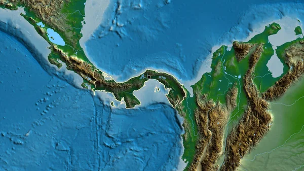 Close Área Fronteira Panamá Destacando Com Uma Cobertura Escura Mapa — Fotografia de Stock