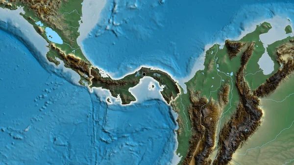 Közelkép Panamai Határterületről Amely Egy Domborzati Térképen Egy Sötét Átfedést — Stock Fotó
