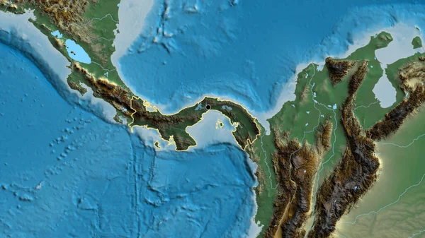 Närbild Panamas Gränsområde Som Belyser Med Mörk Överlagring Reliefkarta Huvudpunkt — Stockfoto