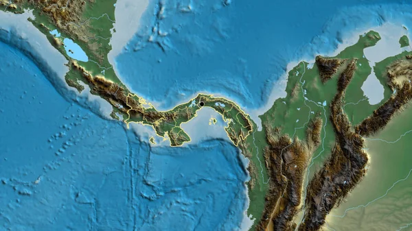 在一张救济地图上对巴拿马边境地区及其区域边界进行了密切监视 资本点 国家形貌概述 — 图库照片