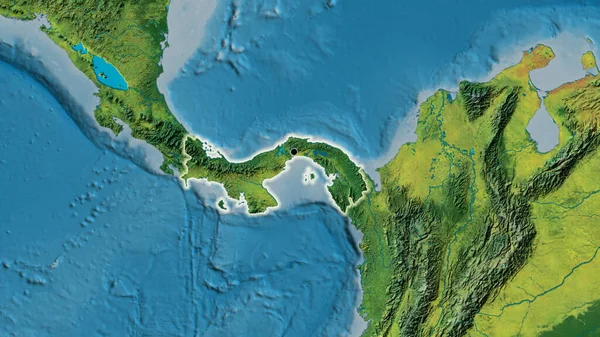 Close Área Fronteira Com Panamá Mapa Topográfico Ponto Capital Brilho — Fotografia de Stock