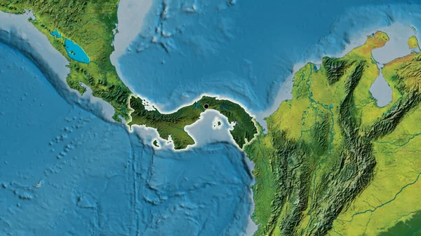 Close Panama Border Area Highlighting Dark Overlay Topographic Map Capital — Stock Photo, Image