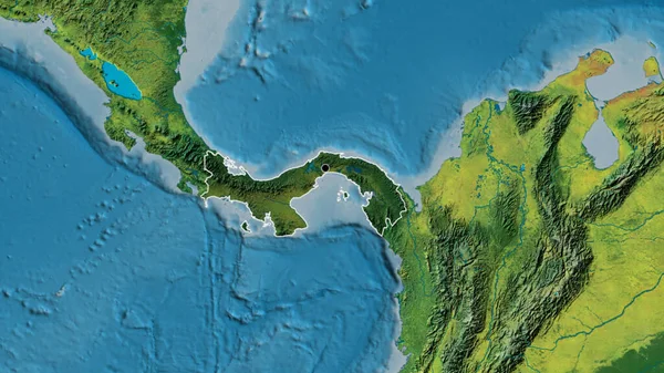파나마 지역의 촬영은 지형학 지도에 오버레이로 조명되고 나라의 모양을 둘러싸고 — 스톡 사진