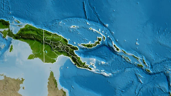 Papua Yeni Gine Sınır Bölgesinin Onun Bölgesel Sınırlarının Uydu Haritasında — Stok fotoğraf