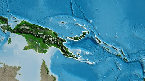 Close Papua New Guinea Border Area Its Regional Borders Satellite — Stock Photo, Image