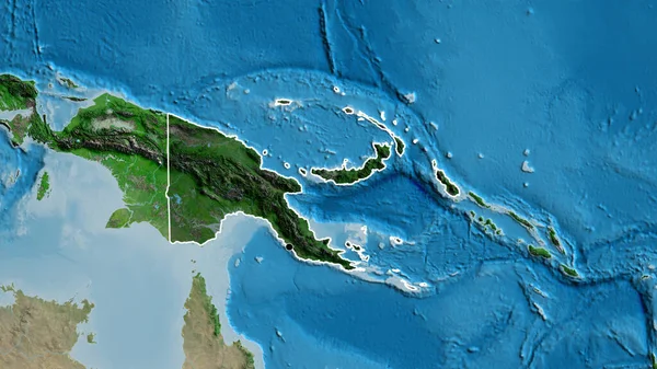 Zbliżenie Strefy Przygranicznej Papui Nowej Gwinei Ciemną Nakładką Zdjęciu Satelitarnym — Zdjęcie stockowe