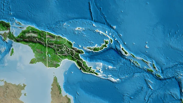 Крупный План Пограничной Зоны Папуа Новой Гвинеи Региональных Границ Спутниковой — стоковое фото