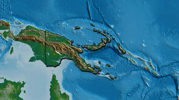 Zbliżenie Papui Nowej Gwinei Mapie Fizycznej Główny Punkt Ścinane Krawędzie — Zdjęcie stockowe
