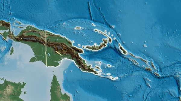 Nahaufnahme Des Grenzgebiets Von Papua Neuguinea Auf Einer Reliefkarte Kapitalpunkt — Stockfoto