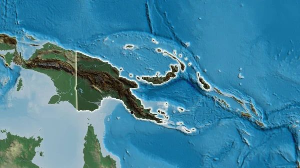 Zbliżenie Strefy Przygranicznej Papui Nowej Gwinei Ciemnymi Nakładkami Mapie Pomocy — Zdjęcie stockowe