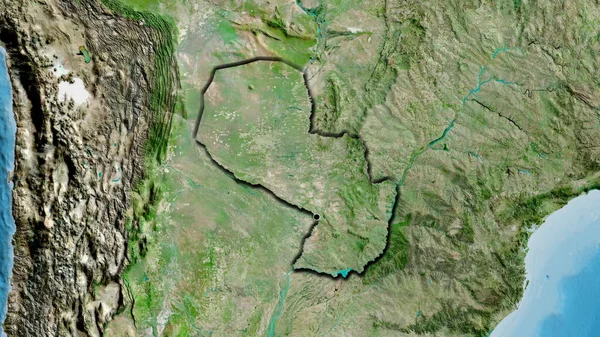 Close Área Fronteira Paraguai Mapa Satélite Ponto Capital Bordas Biseladas — Fotografia de Stock