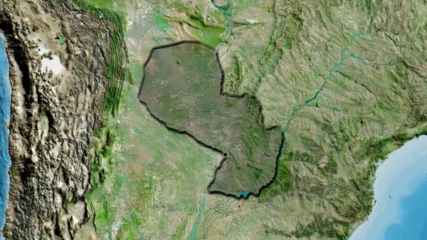 衛星地図上の暗いオーバーレイで強調パラグアイ国境地域のクローズアップ 資本ポイント 国の形の縁が隠されている — ストック写真