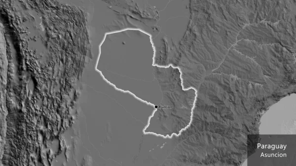 Крупный План Пограничной Зоны Парагвая Двухуровневой Карте Отличный Момент Светится — стоковое фото