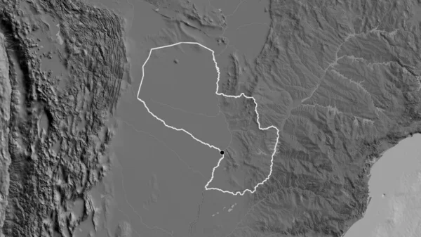 Крупный План Пограничной Зоны Парагвая Двухуровневой Карте Отличный Момент Очертания — стоковое фото
