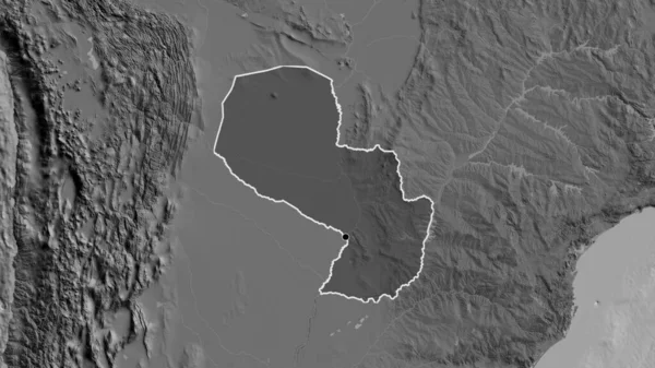 巴拉圭边境地区的特写镜头 用双层地图上的黑暗阴影突出显示 资本点 国家形貌概述 — 图库照片