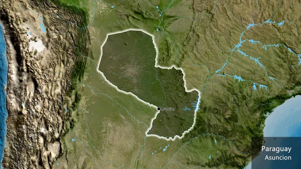 Крупним Планом Підсвічування Прикордонної Зони Парагваю Темним Накладанням Супутникову Карту — стокове фото