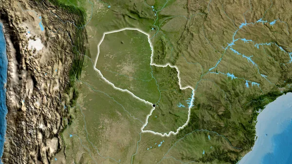 Primo Piano Della Zona Frontiera Del Paraguay Una Mappa Satellitare — Foto Stock