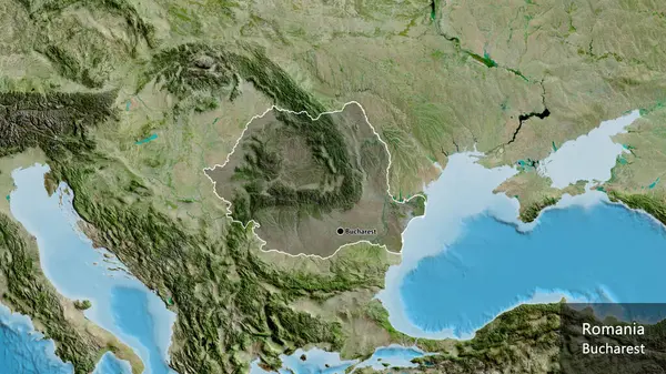 Close Romania Border Area Highlighting Dark Overlay Satellite Map Capital — Stock Photo, Image