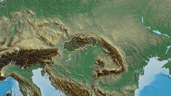 Detailní Záběr Pohraniční Oblasti Slovenska Zvýrazňující Tmavý Překryv Reliéfní Mapě — Stock fotografie