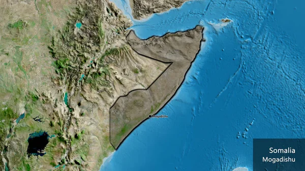 Close Somalia Border Area Highlighting Dark Overlay Satellite Map Capital — Stock Photo, Image