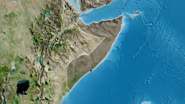 衛星地図上の暗いオーバーレイで強調ソマリア国境地域のクローズアップ 資本ポイント 全国の概要 — ストック写真