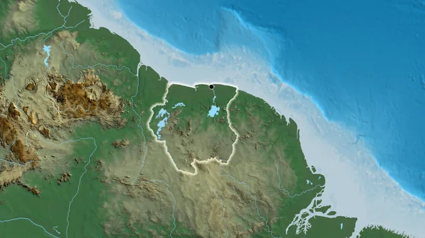 救援地図上のスリナム国境地域の閉鎖 資本ポイント 全国に光る — ストック写真
