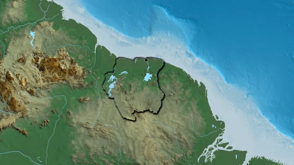 Primer Plano Zona Fronteriza Surinam Mapa Relieve Punto Capital Bordes — Foto de Stock