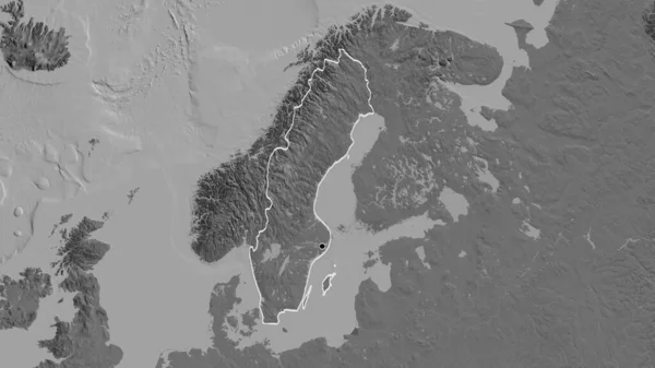 Detailní Záběr Pohraniční Oblasti Švédska Dvouúrovňové Mapě Fakt Obrys Kolem — Stock fotografie